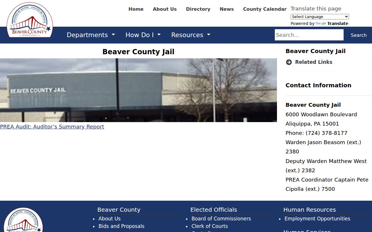 Beaver County Jail page for Beaver County arrest history research