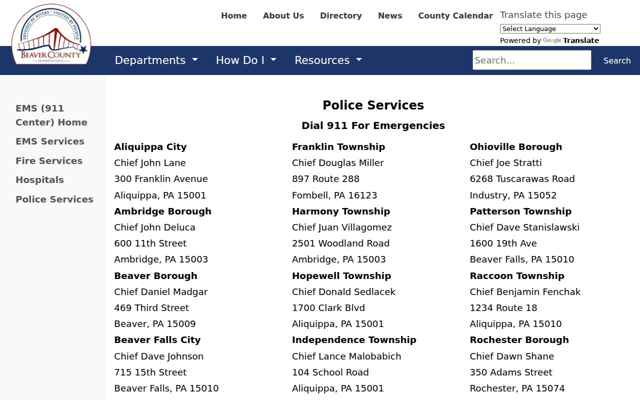 Beaver County police directory for arrest record requests