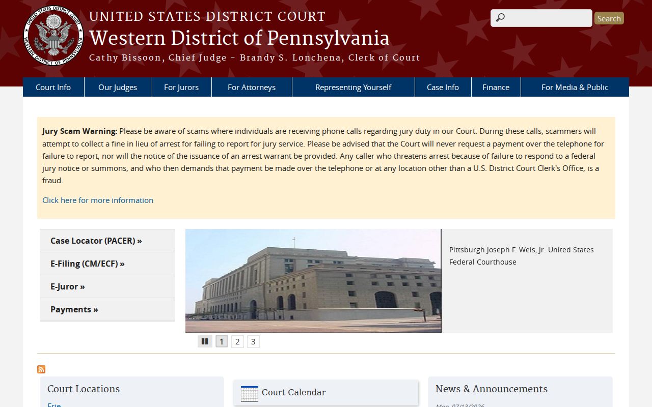 Western District court information for Beaver County criminal case records