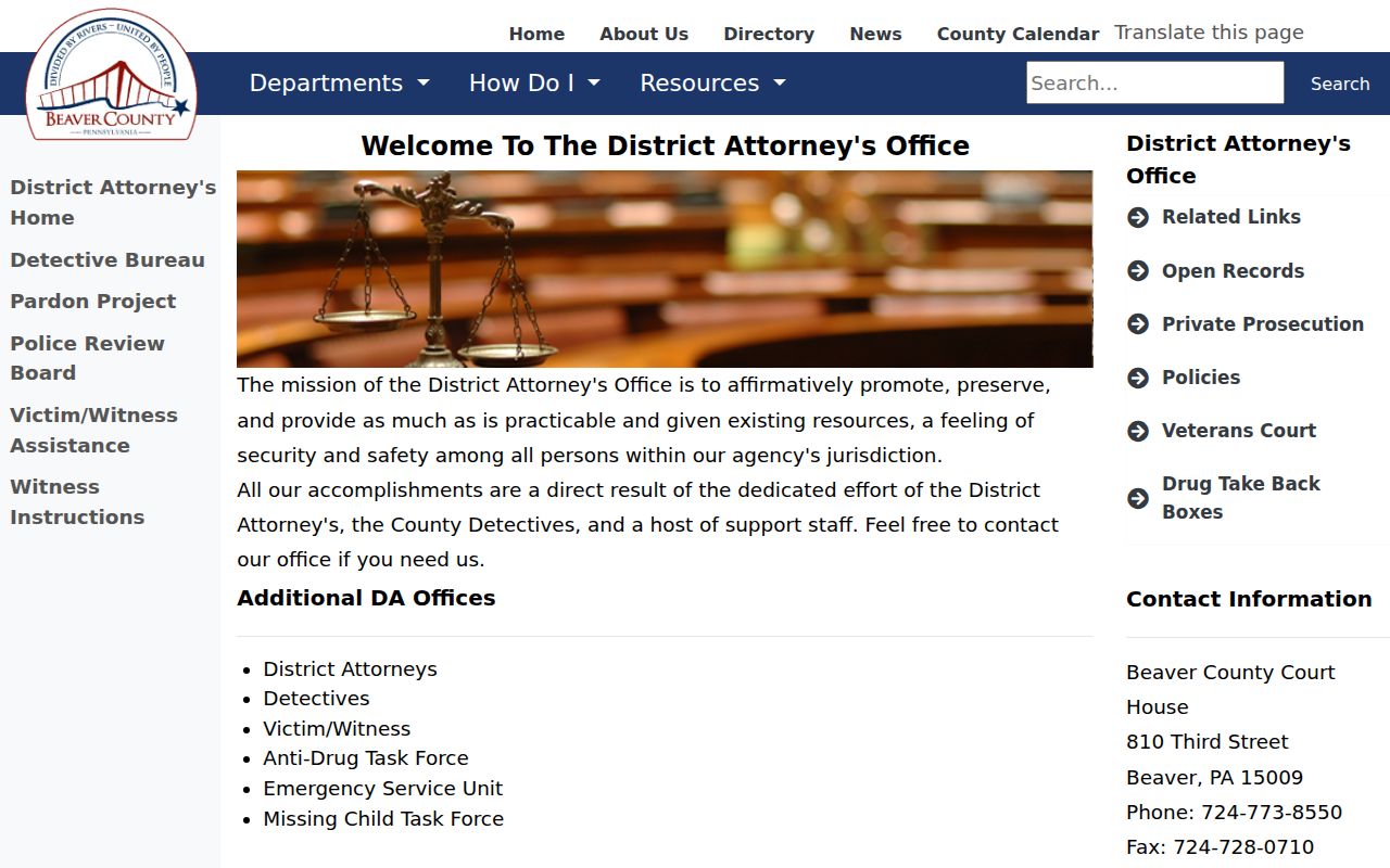 Beaver County District Attorney court programs and records page