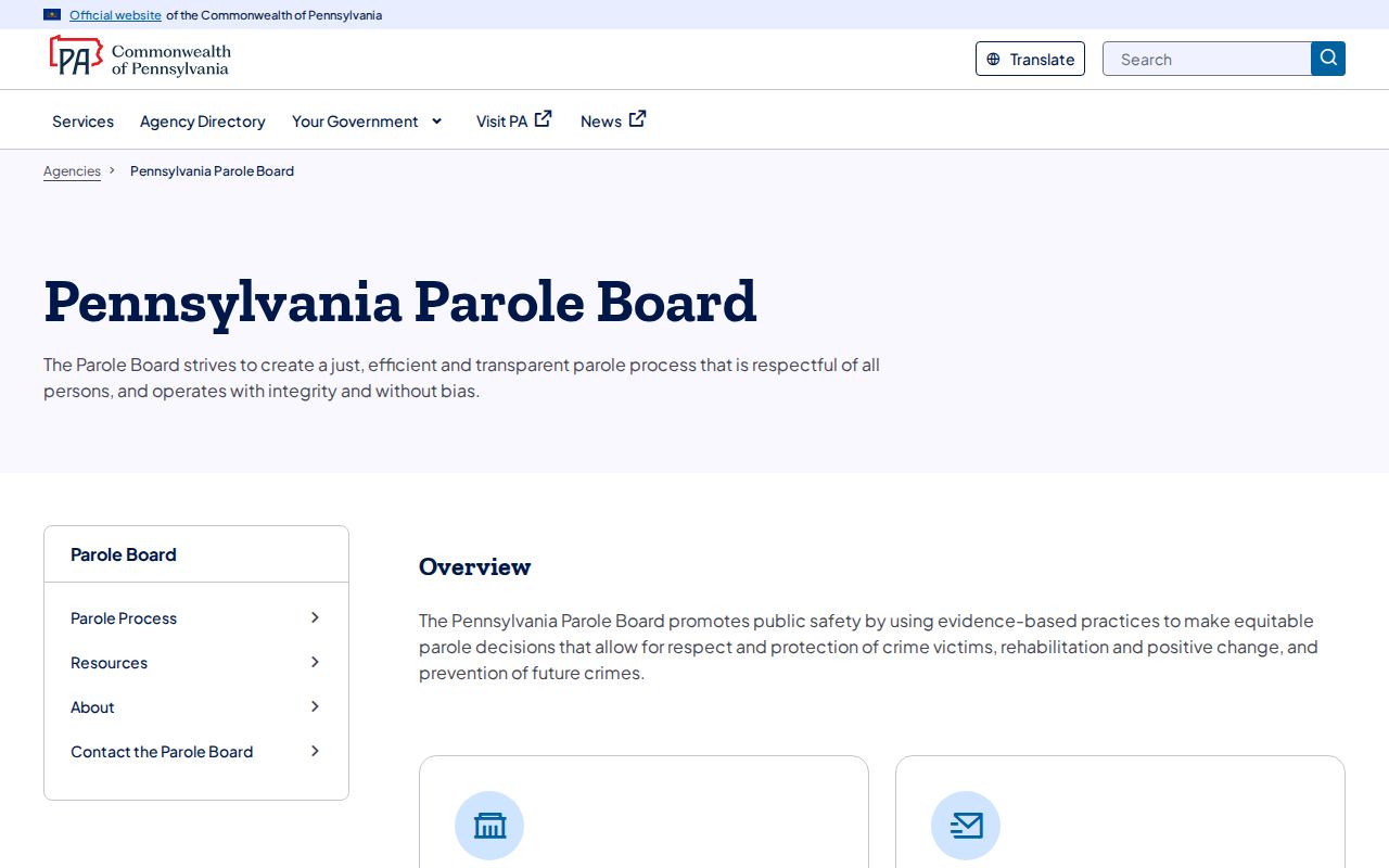 Pennsylvania Parole Board public information page