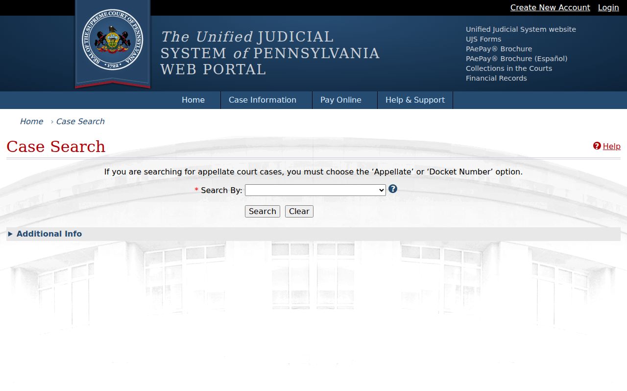 Pennsylvania UJS Case Search interface for Beaver County criminal dockets