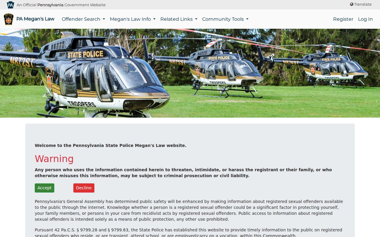 Pennsylvania Megan's Law search for a Beaver County sex offender check